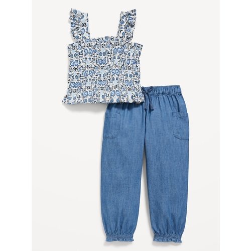 Printed Smocked Top and Pants Set for Toddler Girls