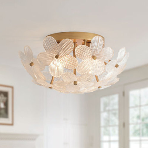 Frieda Modern 3-Light 16" Brushed Brass Clear Glass Flower Flush Mount | Wayfair