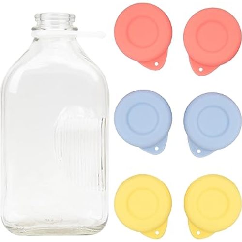 6 Pack Silicone Glass Bottle Replacement Caps, 48mm Diameter Bottle Lids Fit Stanpac & Libbey & Stock Your Home & The Dairy Shoppe Milk Glass Bottles. Reusable and Airtight Bottle Caps