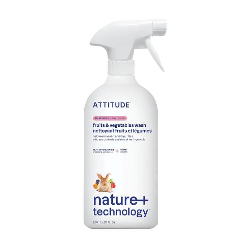 ATTITUDE Fruit & Vegetable Wash, Food-Safe Produce Wash, Removes Dirt & Residue, Vegan & Plant-Based Ingredients, Unscented, 27.1 Fl Oz