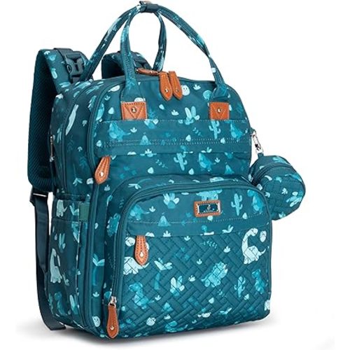 BabbleRoo Diaper Bag Backpack - Baby Essentials, Travel Essentials Baby Bag with Changing Pad, Stroller Straps & Pacifier Case - Unisex, Dino