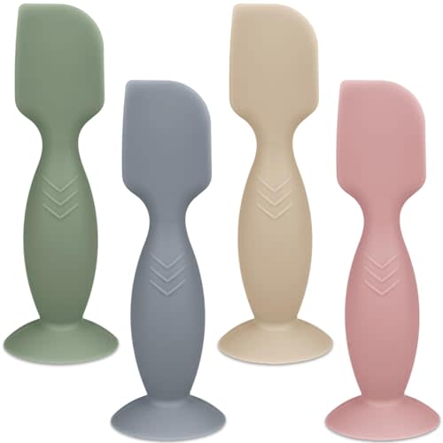 Diaper Cream Applicator Set - Soft Silicone Baby Bum Brush with Suction Base, Baby Butt Spatula, Mini Size, 4 Piece - Newborn Baby Essentials (Sage/Ether/Sand/Blush)