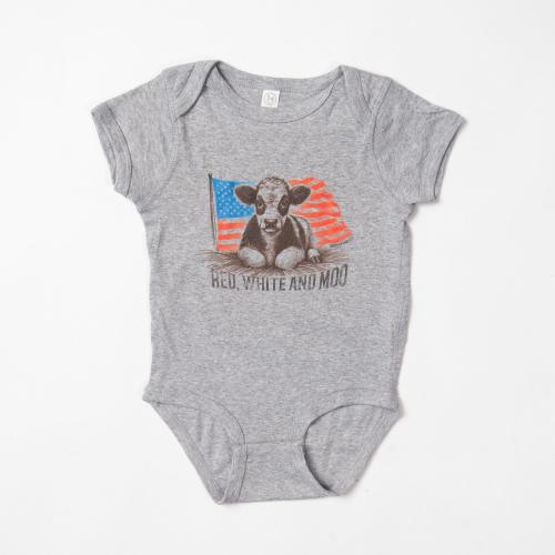 Patriotic Calf 'Red, White, & Moo' Baby Onesie - American Farm Company