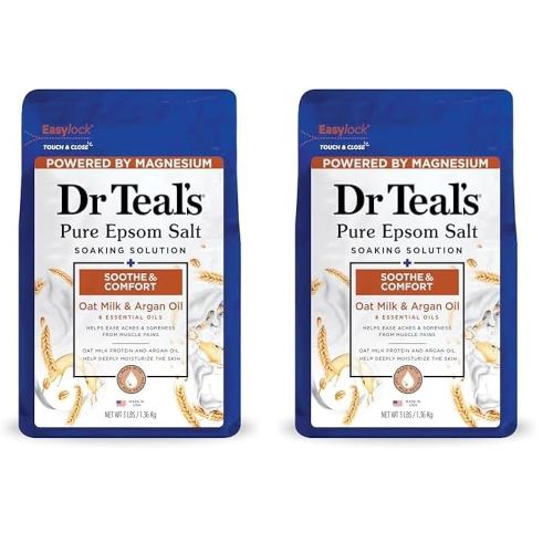 Dr Teal's Epsom Salt Magnesium Soak, Soothe & Comfort with Oat Milk & Argan Oil, 3 lbs (Pack of 2)