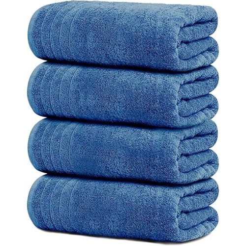 Tens Towels Pack of 4 Extra Large Bath Towels 30 x 60 Inches, 100% Cotton, Larger & Lighter Weight, Quicker to Dry, Super Soft and Absorbent, Perfect for Bathroom, Blue