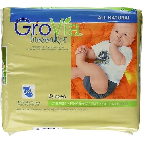 Disposable Pad for Cloth Diapers – GroVia BioSoaker – for Natural Parenting – Secure One Size Eco Friendly Adhesive Inserts – 50 Count