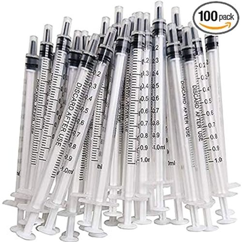 100PCS 1ml 1cc Syringe No Needle Plastic Syringe for Pets Oral, Refilling, Oil or Glue Applicator, Measuring or Transfering Tiny Amount of Liquids, Without Cap
