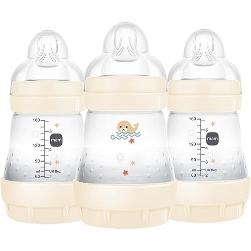 MAM Easy Start Anti Colic Baby Bottle 5 oz, Easy Switch Between Breast and Bottle, Reduces Air Bubbles and Colic, Newborn, Unisex, 3 Count (Pack of 1)