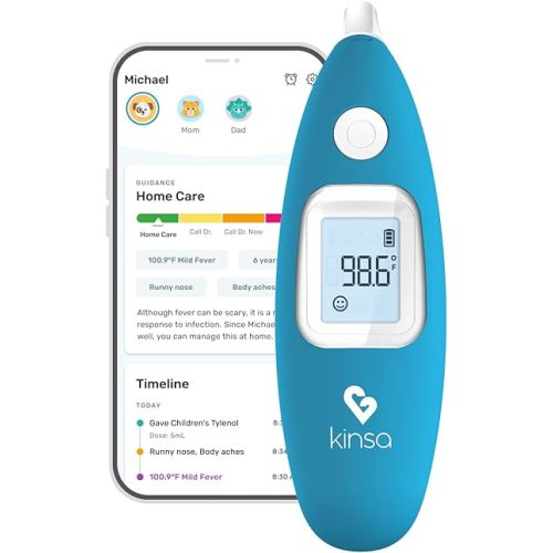 Kinsa Smart Ear Thermometer for Fever - Medical Infrared Termometro - FDA Cleared for Body Temperature Readings for All Ages - Connects to a Smartphone App to Track Symptoms and Get Illness Guidance
