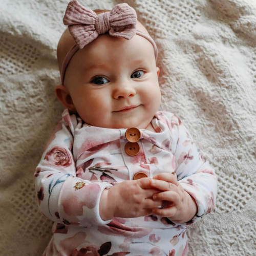 Rosie's Rose Garden Newborn Baby Knot Gown & Hat Set