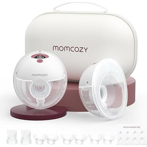 Momcozy M5 Hands-Free Wearable Breast Pump, Double-Sealed Flange for Baby-Like Comfort, 3 Modes & 9 Suction Levels, Portable Electric Pump – 24mm, 2-Pack Cozy Red