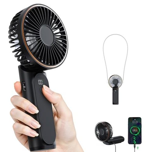 TUNISE Portable Handheld Fan, 4000mAh, 180 Adjustable, 6 Speed Wind, Display Electricity in Real Time, USB Rechargeable Foldable Personal Fan