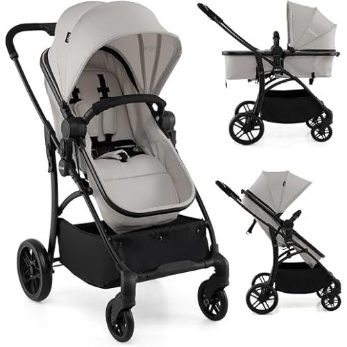 INFANS 2 in 1 Baby Stroller, Convertible Stroller with Bassinet Reversible Seat Adjustable Backrest Canopy One Hand Fold, Compact Toddler Pushchair for Kids Infants Newborns 0-36 Months