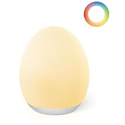 JolyWell Night Light for Kids, Egg Light for Nursery with 7 RGB Colors Changeable & Stepless Dimming, Rechargeable Tap Light with 1h Timer & Touch Control, Portable Night Light for Babies BPA Free - White