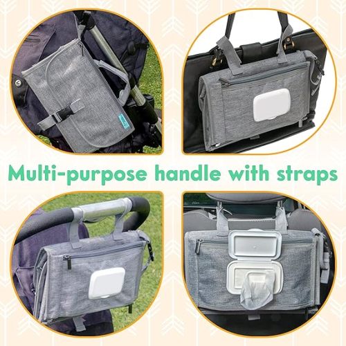 Kopi Baby Portable Diaper Changing Pad - Baby Changing Pad & Diaper Changer Travel Bag, Smart Design Baby Changing Mat, Portable Changing Pad for Baby - Baby Changing Station, Infant Gift - Grey - Premium