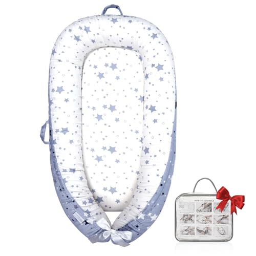 JOCUTE Baby Lounger, Ultra Breathable Soft Cotton Perfect for Tummy Time, Portable & Adjustable Infant Floor Seat for Traveling | Newborn Shower Gift