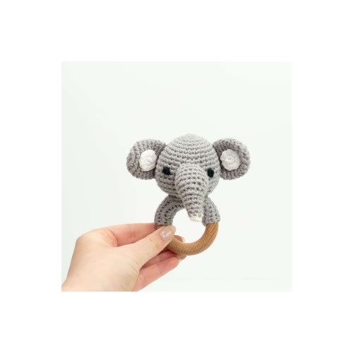 Baby Interactive Wooden Toy Rattle with Crochet Animal