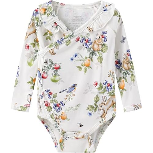 Baby Girls Bodysuit Soft Short Sleeve Bodysuit Cute Newborn Kimono Snap Sleepwear One Piece Pajamas