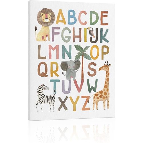 ABC Poster Nursery Wall Decor: Boho Alphabet Art for Classroom Wall, Safari Animal Kids Wall Art, ABC Letters Print Picture Framed Poster for Nursery Decor 12" x 16"