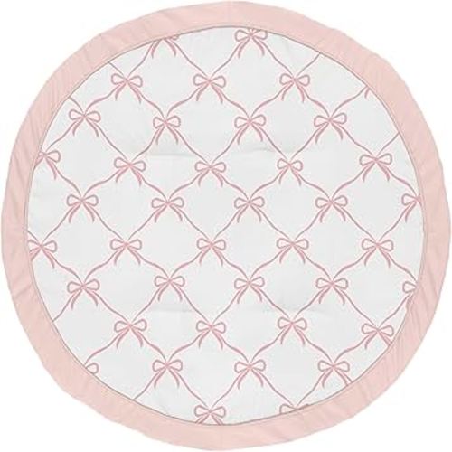 Sweet Jojo Designs Baby Play Mat (Pink Bows) for Girls, Infant, Toddler Tummy Time Activity Floor Playmat (Blush and White Bow for The Ballerina, Ballet Dancer, Princess Collection)