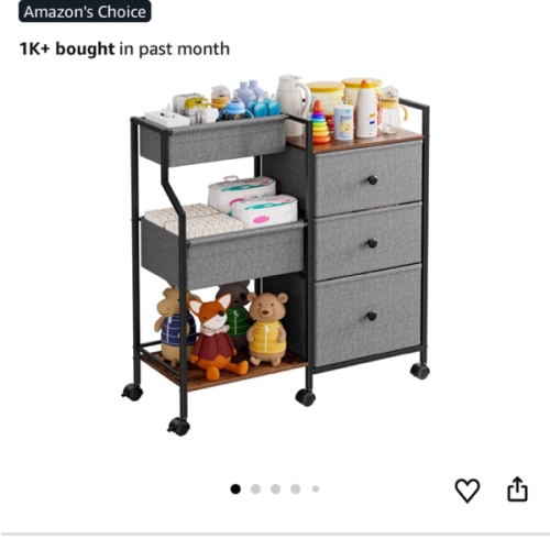 Baby Diaper Caddy Organizer Cart - 3 Tier Rolling Cart with Dividers and Drawers, Easy To Assemble, Mobile Utility Cart with Wheels for Nursery, Bedroom, Changing Table & Crib