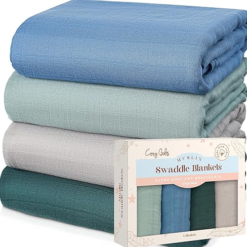 Muslin Swaddle Blankets - Breathable and Skin-Friendly Swaddle Blanket for Boys and Girls - Perfect Nursery Essential and Baby Shower Party Gift - 47 x 47 inches 4-Pack