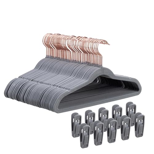 Tonswachic Baby Velvet Hangers 50 Pack - 11 Inch Non-Slip Felt Kids Hanger for Newborn Clothes - Small Toddler Child Hangers Durable for Every Use - 10 Hanger Clips Included, Gray