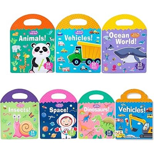 7 Sets Reusable Sticker Book for Kids, Educational Learning Toys Travel Stickers Activity Books for Toddler Girls Boys Age 3+ Birthday Gifts