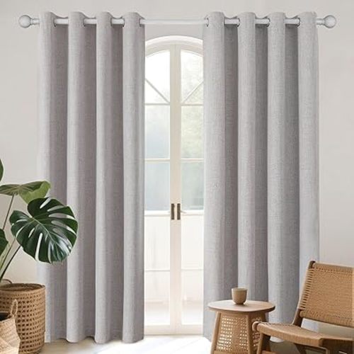 Joydeco 100% Blackout Curtains for Bedroom 84 Inch Long, Linen Black Out Curtains 2 Panels Set With Grommet for Living Room Window, Thermal Insulated Full Light Blocking Drapes Privacy Protection,52"W