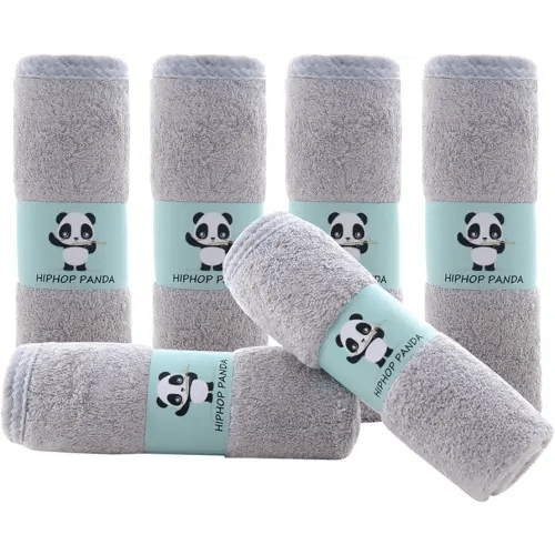 HIPHOP PANDA Baby Washcloths, Rayon Made from Bamboo - 2 Layer Ultra Soft Absorbent Newborn Bath Face Towel - Reusable Baby Wipes for Delicate Skin - Grey, 6 Pack