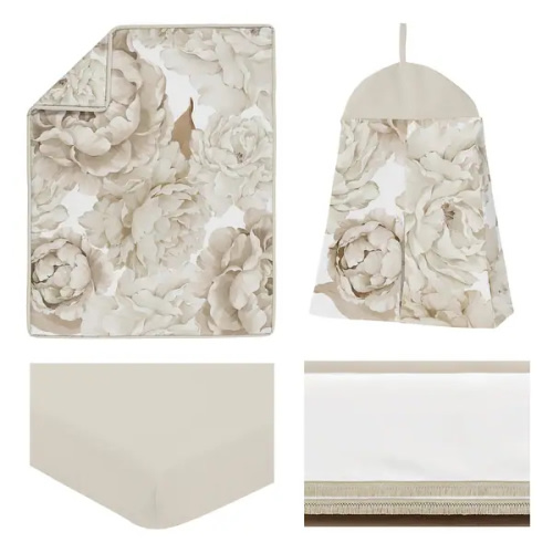 Sweet Jojo Designs Taupe Beige Boho Shabby Chic Floral Girl 4pc Nursery Crib Bedding Set Tan Bohemian Vintage Watercolor Fringe