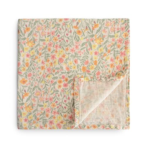 mushie Muslin Baby Swaddle Blanket | 100% Organic Cotton (Pastel Blooms)
