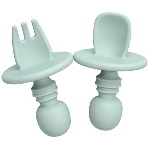 Anbech Toddler Forks and Spoons Baby Led Weaning Silicone Baby Self Feeding Spoons Fork Cutlery Set Infant Training Tableware 6 Months+, 2 Pack