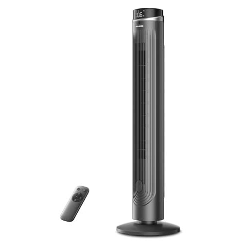 PELONIS 42-Inch Tower Fan for bedroom, Standing Fan with 90 Oscillation, 28ft/s, 5 Speeds & 4 Modes, Eco Mode, 12H Timer, 23dB Quiet, Remote Control, Easy Assembly, LED Display