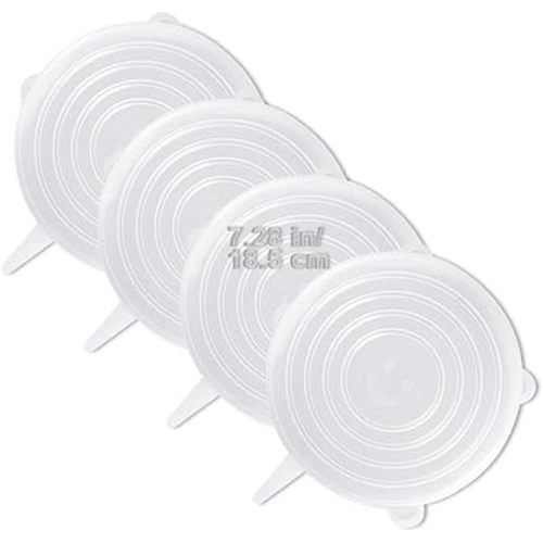 4 Pack Same Size Silicone Stretch Lids, Thicker Reusable Sturdy Silicone Container Cover, Expandable Food Storage Covers, Dishwasher and Freezer Safe, 7.28in(18.5cm)