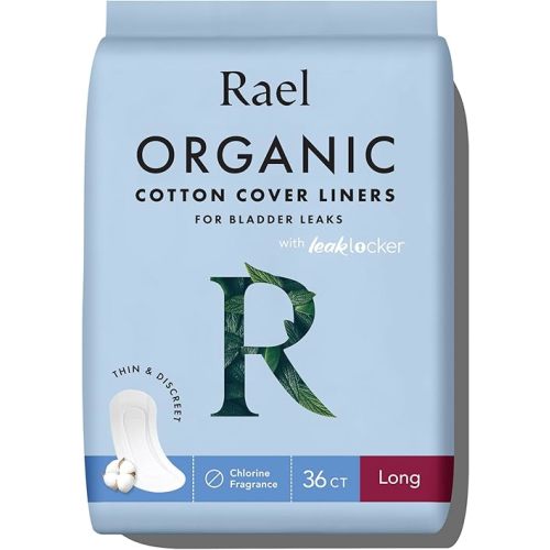 Rael Incontinence Liners for Women, Organic Cotton Cover - Postpartum Essential, Regular Absorbency, Bladder Leak Control, 4 Layer Core with Leak Guard Technology, (Long, 36 Count)