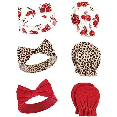 Hudson Baby Baby Girls' Cotton Headband and Scratch Mitten Set