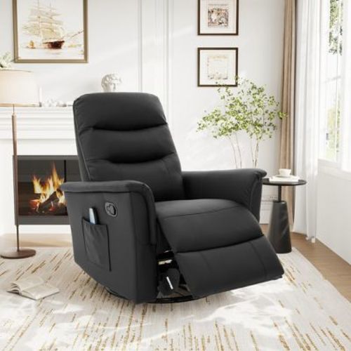 270° Swivel Recliner Massage Sofa Nursery Rocker Glider Accent Chair Leisure Lounge Chair with Adjustable Backrest & Side Pocket, Black - ModernLuxe
