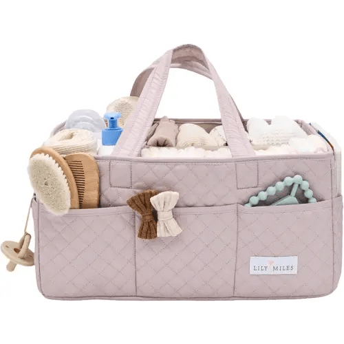 Lily Miles Baby Diaper Caddy Organizer, Quilted Nursery Storage Organizer for Newborn Essentials and Diaper Changing Station, Gift for Baby Shower and Registry Must-Have (Rosy Lilac)