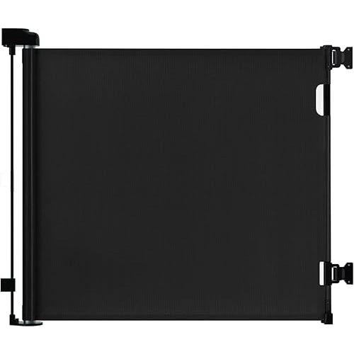 Retractable Baby Gate,Mesh Baby Gate or Mesh Dog Gate,33" Tall,Extends up to 71" Wide,Child Safety Gate for Doorways,Stairs,Hallways,Indoor/Outdoor(Black,33"x71")