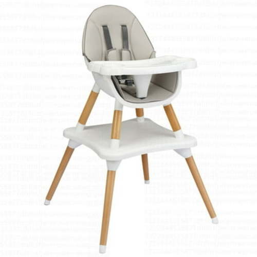 Costway 5-in-1 Baby High Chair Infant Wooden Convertible Chair w/ 5-Point Seat Belt Grey