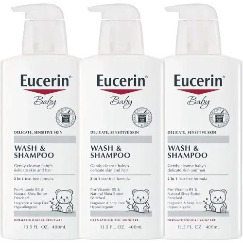 Eucerin Baby Wash & Shampoo - 2 in 1 Tear Free Formula, Hypoallergenic & Fragrance Free, Nourish and Soothe Sensitive Skin - 13.5 Fl Oz (Pack of 3)