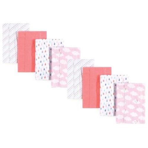 Luvable Friends Girls Cotton Poly Flannel Burp Cloths 8-Pack, Girl Clouds, One Size