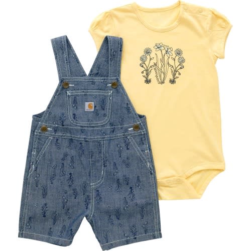 Girls' 2-Piece Short Sleeve Bodysuit & Chambray Shortall Set (Infant)