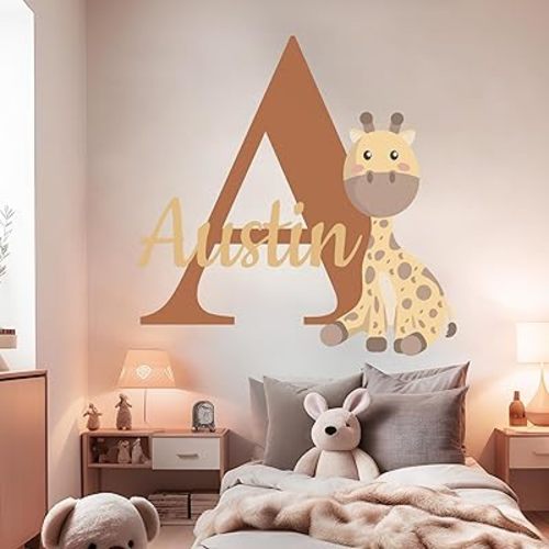 EGD Custom Name Giraffe Wall Decals I Safari Nursery Decor I Kids Wall Decals for Boys or Girls Bedroom I Jungle Theme Classroom Decor I Safari Birthday Decorations I Multiple Sizes Options