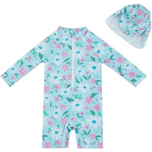 UMELOK Baby Girls Swimwear Sets One Piece Rash Guard Swimsuit with Sun Hat UPF50+ Sun Protection