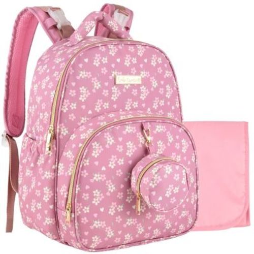 Baby Essentials 3 in 1 Diaper Bag Backpack, Changing Pad & Pacifier Pouch for Newborns - Floral, Smooth, Sheek, Padded in Design, Pink Floral