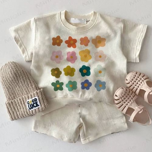 Baby 2-Piece Sixteen Multicolor Flower White Set