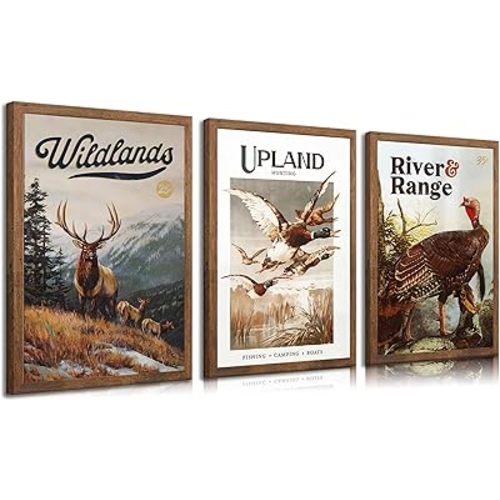 3pcs Wild Animal Canvas Wall Art Nature Wilderness Deer Wild Duckturkey Posters Prints Hunting Outdoorsy Cabin Wall Decor Pictures Gift for Hunter Dad for Living Room Bedroom Decoration Unframed