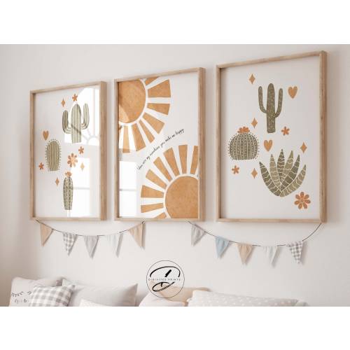 Boho Nursery decor, You are my sunshine print, Sunshine Nursery, Desert Nursery, Cactus Nursery art, Nursery print sun, Baby room wall art